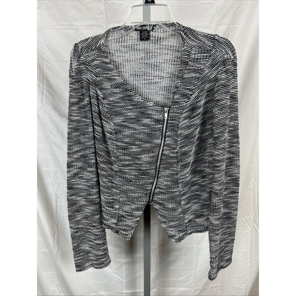 Miss Chievous Womens Sweater Zip Up Size XL White/Black Jacket Stylish